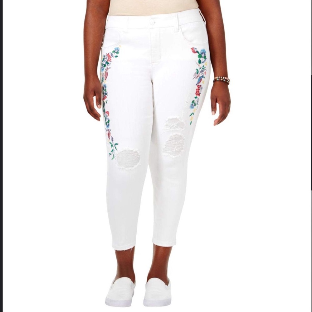 Melissa McCarthy White Floral Embroidered Jeans SZ:14W